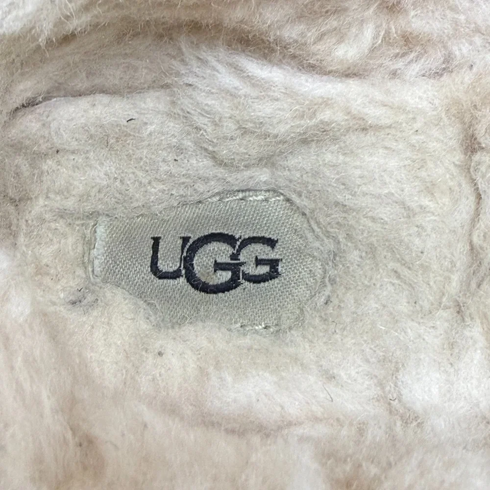 UGG Ascot Slippers Youth Girls Size 5 Black Suede Shearling Fur Lined